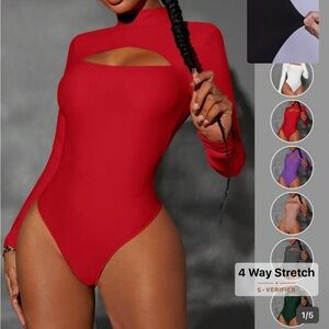 NWT Red Long-Sleeve Cutout Bodysuit - Women's Top